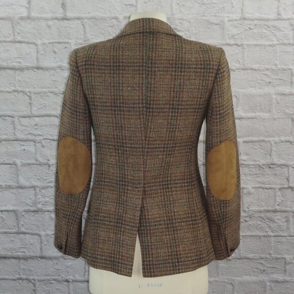 Vintage 70s ILGWU Plaid Suede Leather Elbow Pads Pure Wool Blazer Small 6 - Picture 3 of 8